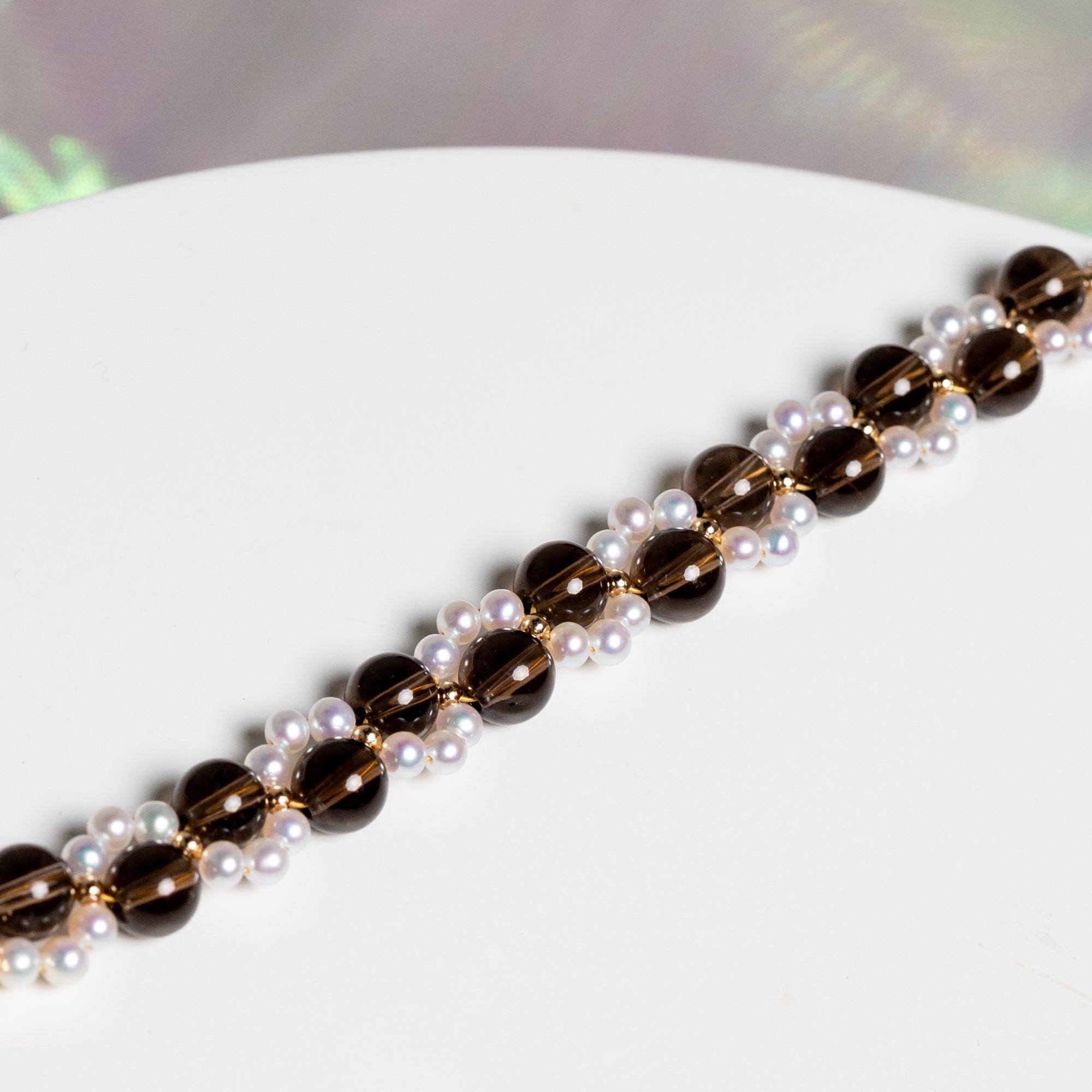 Neko Series Smokey Quartz Pearl Bracelet 3-in-1 Mechanism 14K Gold