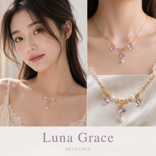 Luna Grace (lavender Moon Quartz & Pearl) Necklace