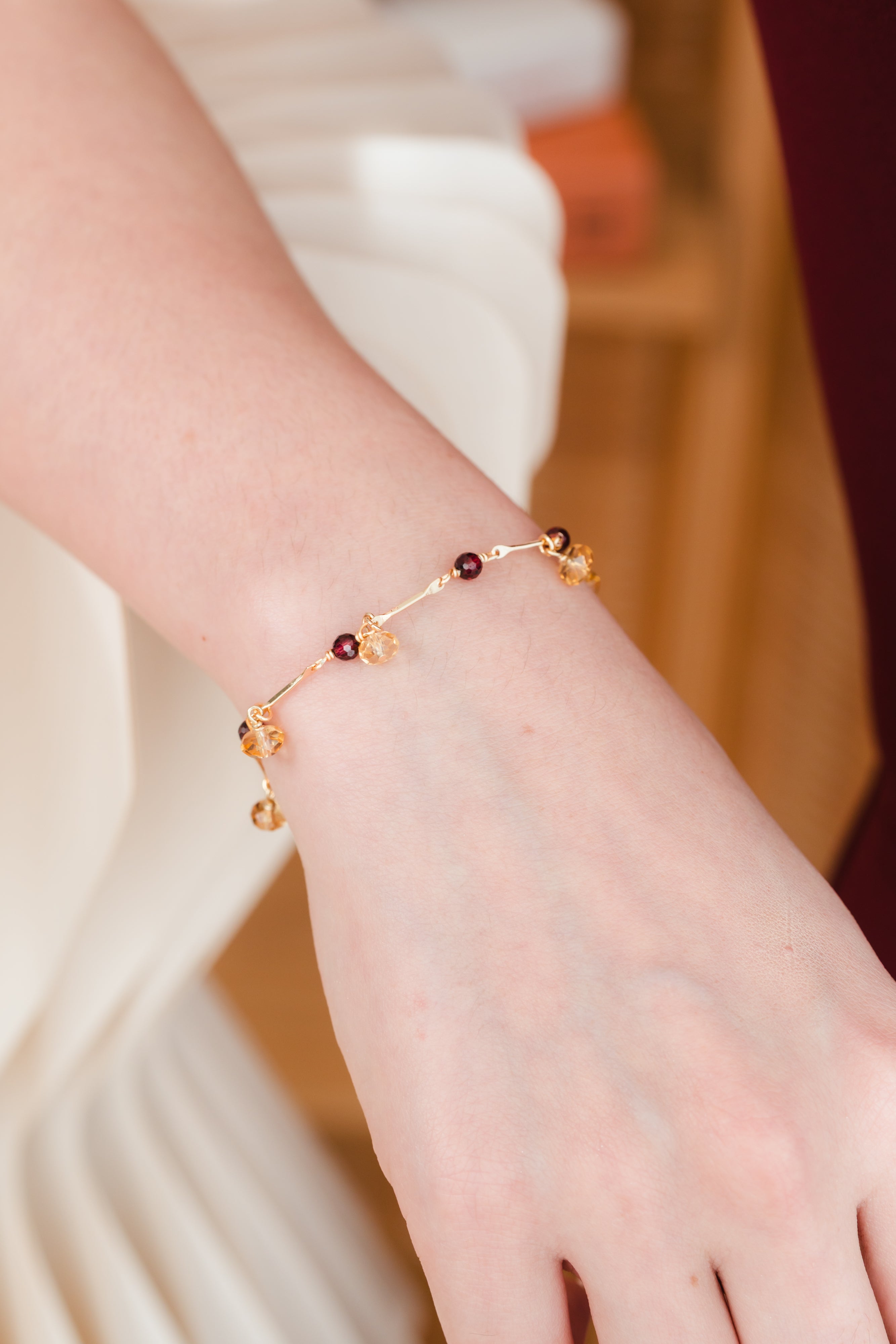 Amora Bracelet - Garnet & Citrine Crystals