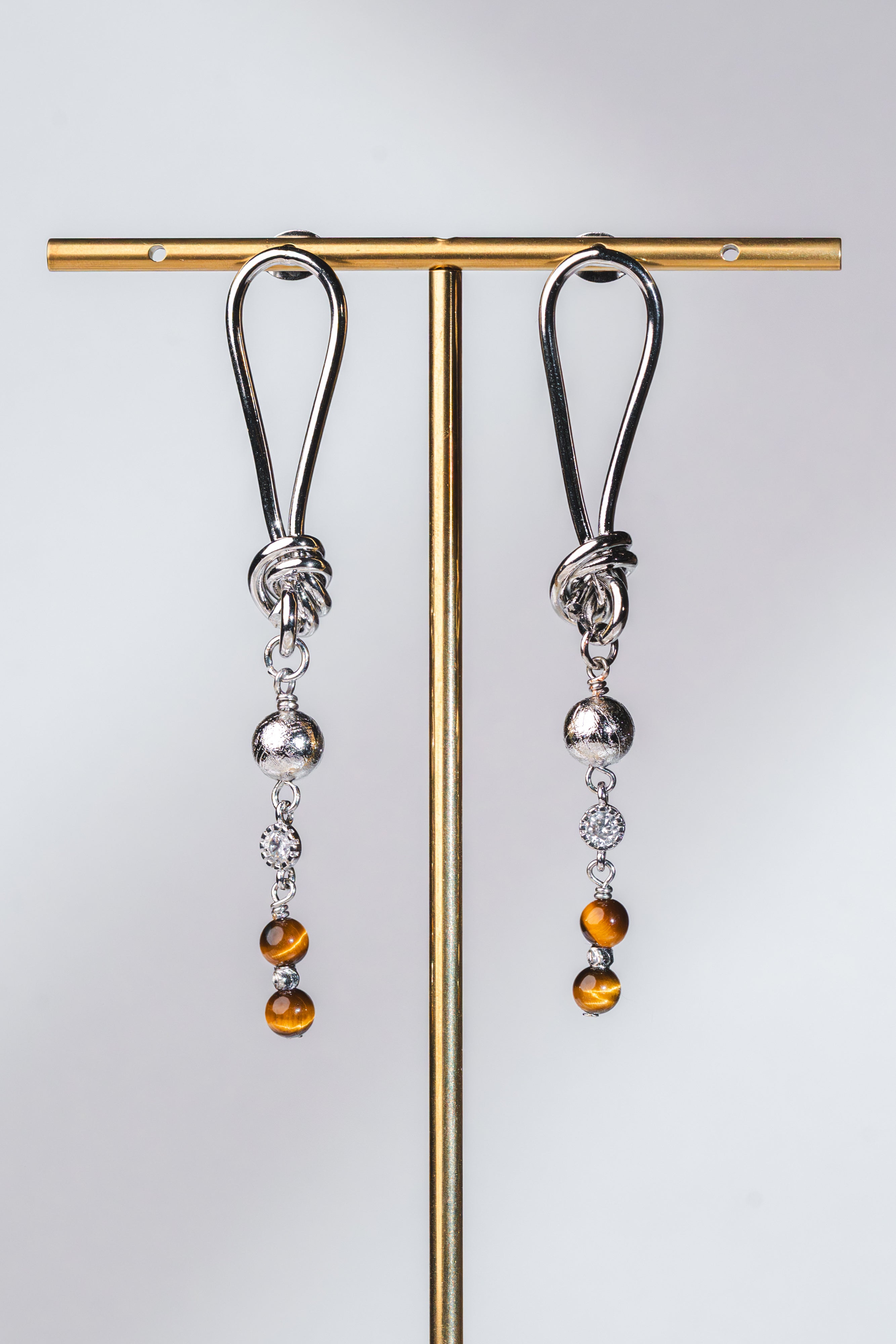 Valora Earrings - Meteorite & Tigereye Crystal