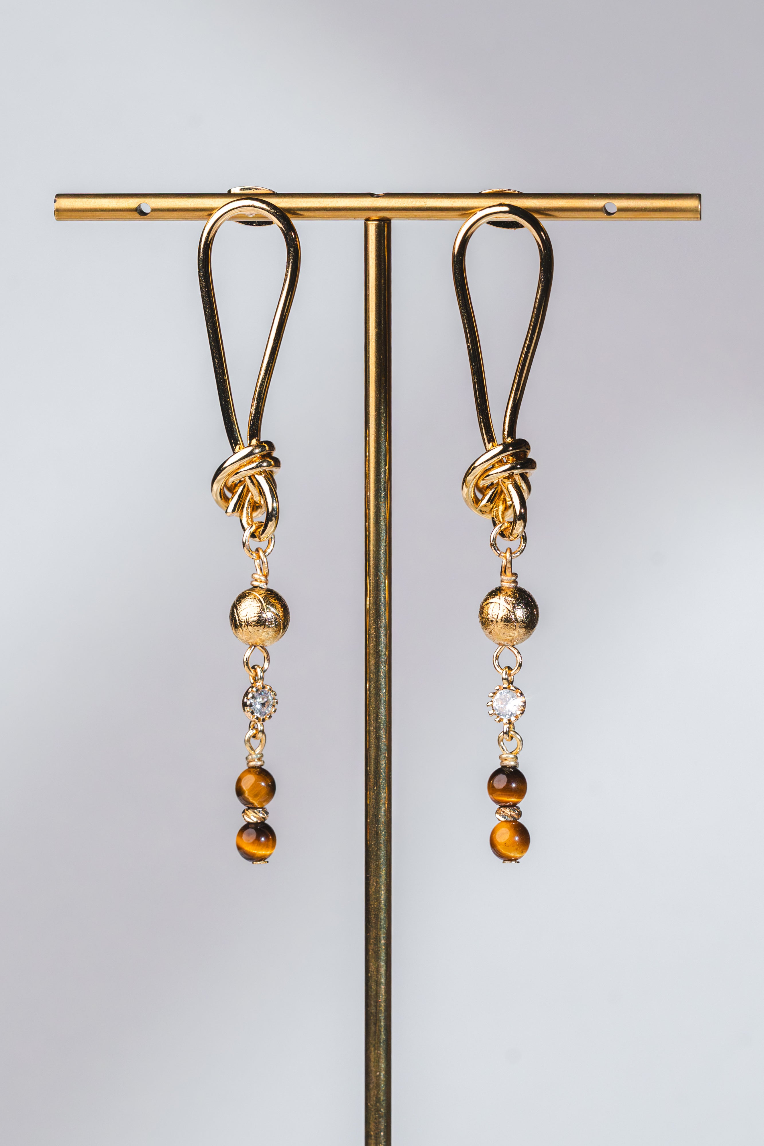 Valora Earrings - Meteorite & Tigereye Crystal