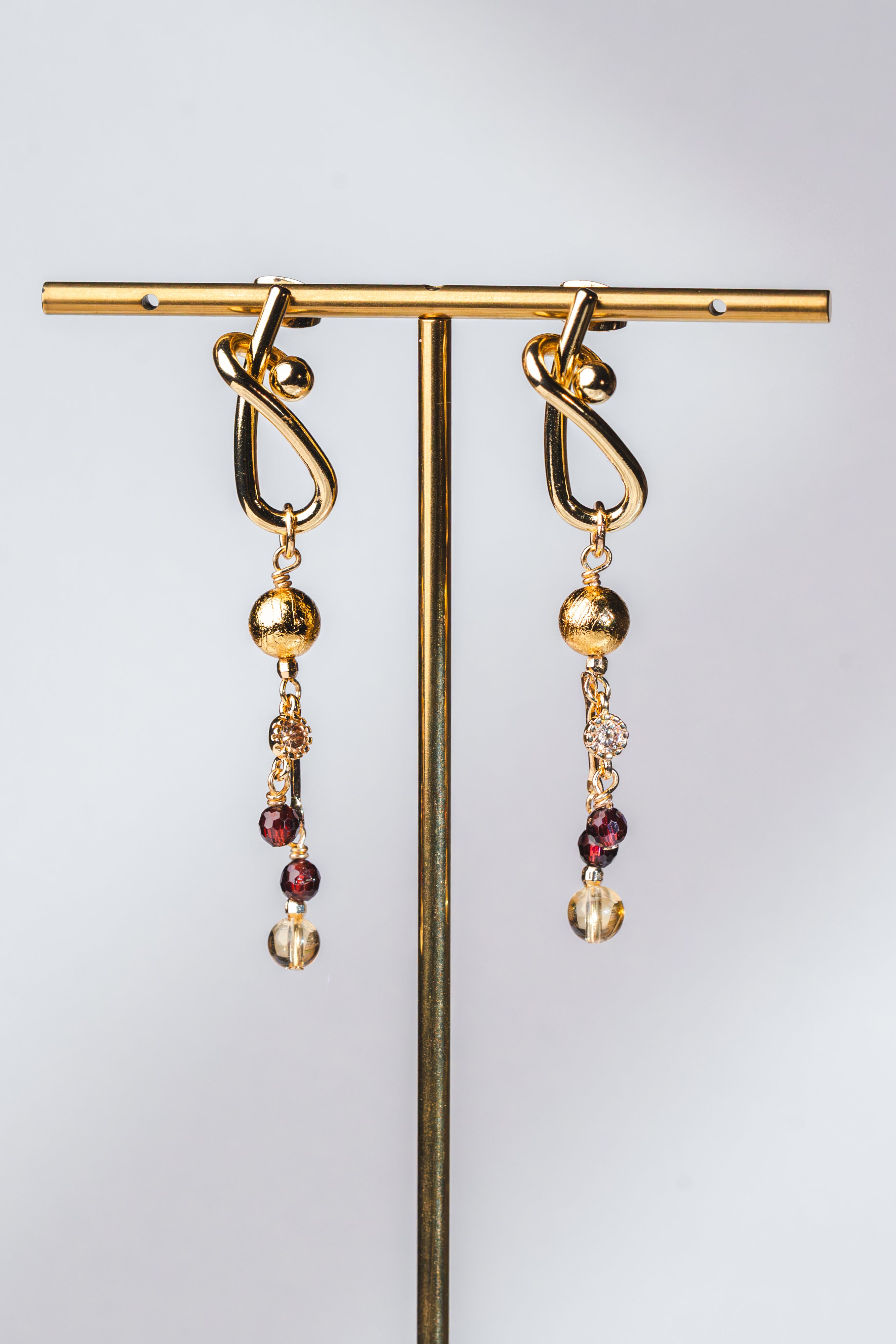Lunara Earrings - Citrine, Meteorite & Garnet Crystals