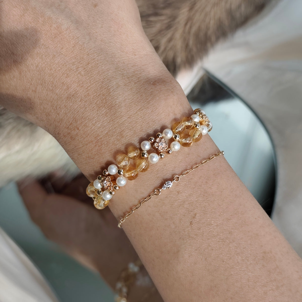 Citrine x Pearls - Hana Series Bracelet 3-in-1 Mechanism 14K Gold