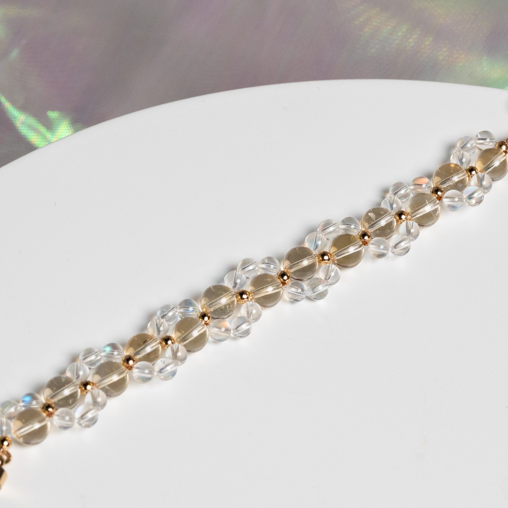Neko Series Citrine x Madagascar Moonstone Crystal Bracelet 3-in-1 Mechanism 14k Gold