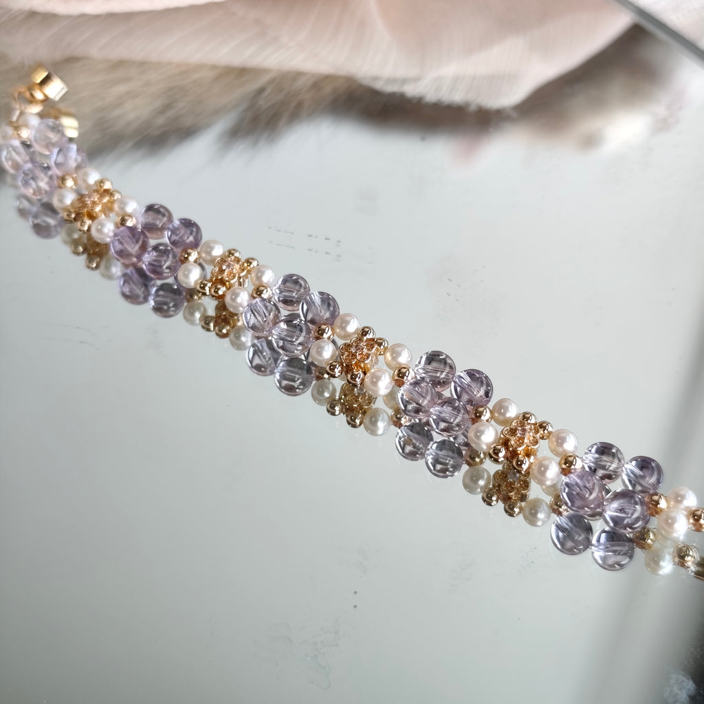 Amethyst x Pearls - Hana Series Bracelet 3-in-1 Mechanism 14K Gold