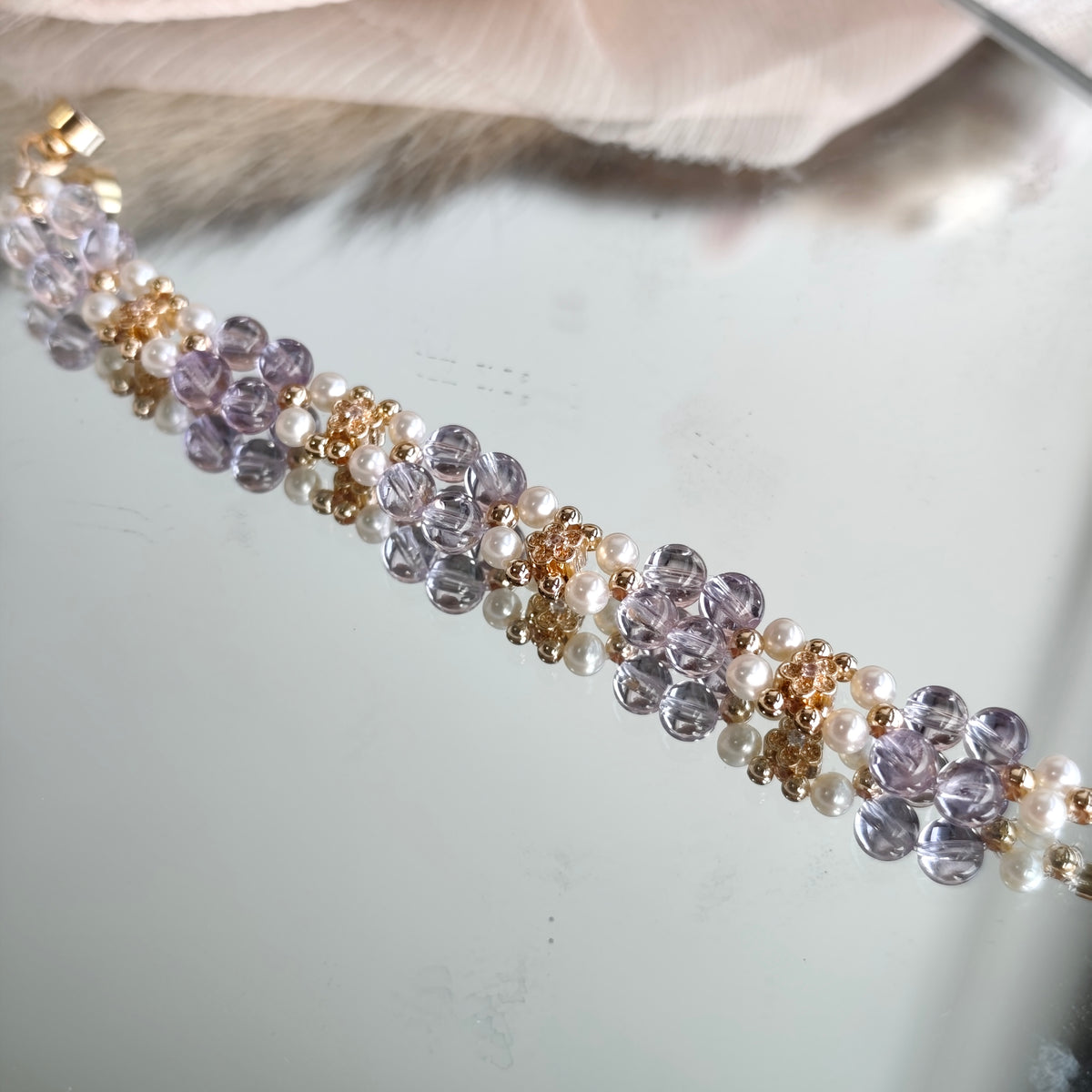 Amethyst x Pearls - Hana Series Bracelet 3-in-1 Mechanism 14K Gold