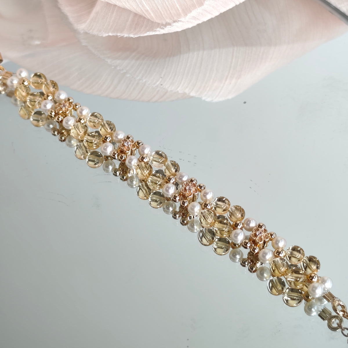 Citrine x Pearls - Hana Series Bracelet 3-in-1 Mechanism 14K Gold