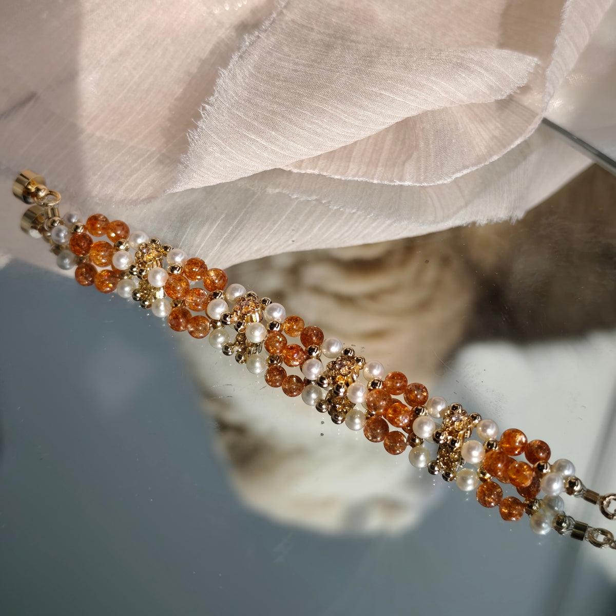Sunstone x Pearls - Hana Series Bracelet 3-in-1 Mechanism 14K Gold