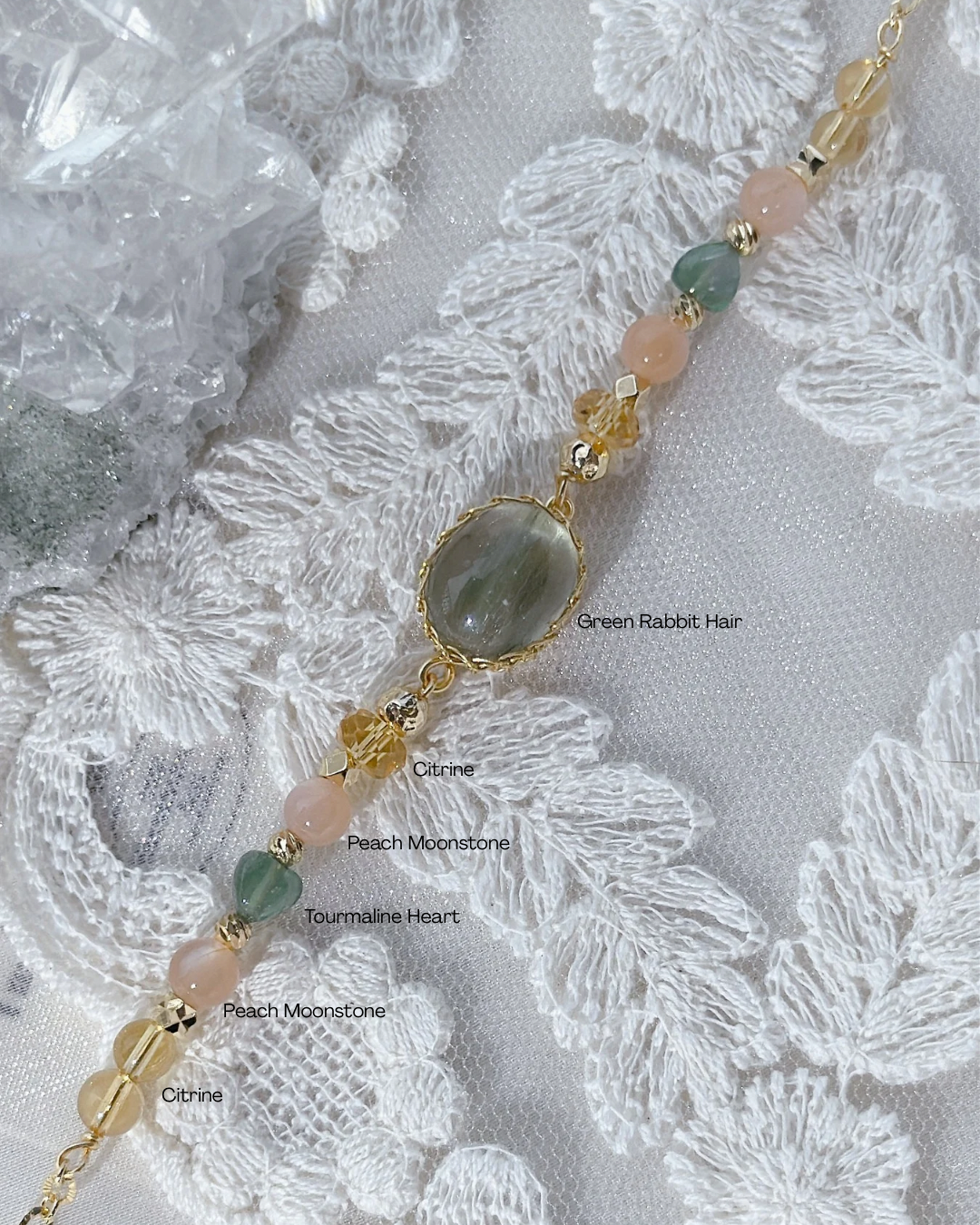 [14 May Launch] Green Rabbit Hair Citrine Tourmaline Peach Moonstone