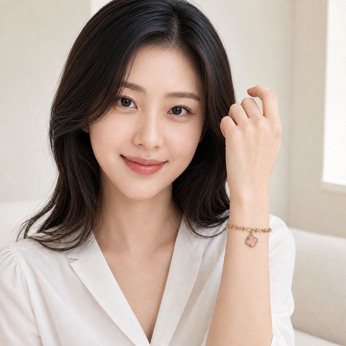 Rose Quartz - CL. OVER Series Bracelet 3-in-1 Mechanism 14K Gold