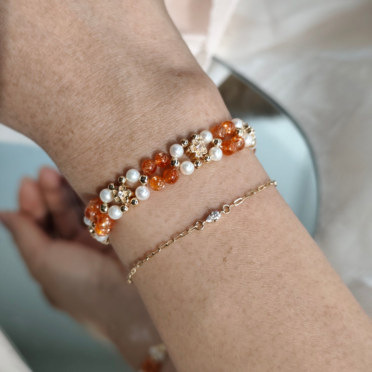Sunstone x Pearls - Hana Series Bracelet 3-in-1 Mechanism 14K Gold
