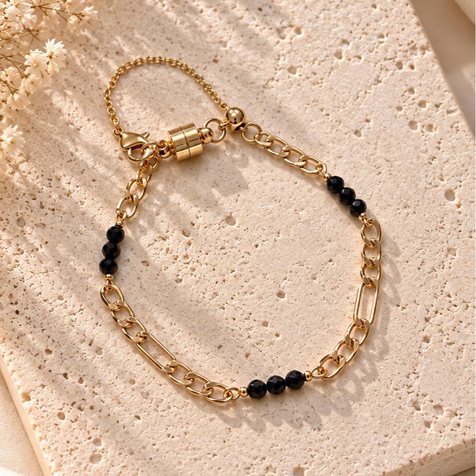 Edgelle Stacker Bracelet | Black Spinel, Rose Quartz, Garnet