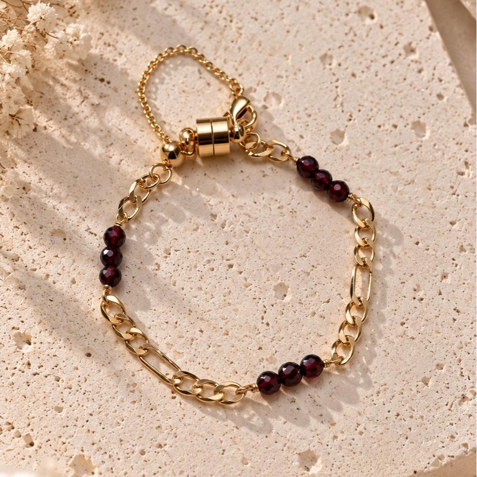 Edgelle Stacker Bracelet | Black Spinel, Rose Quartz, Garnet