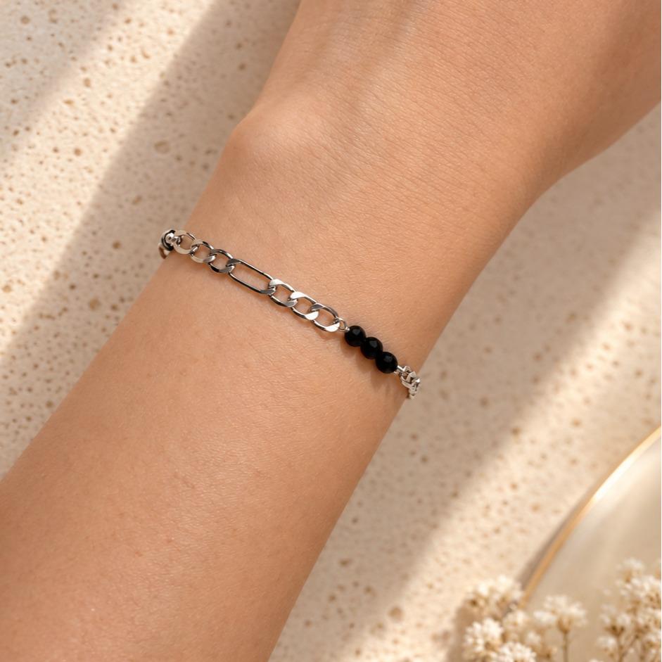 Edgelle Stacker Bracelet | Black Spinel, Rose Quartz, Garnet
