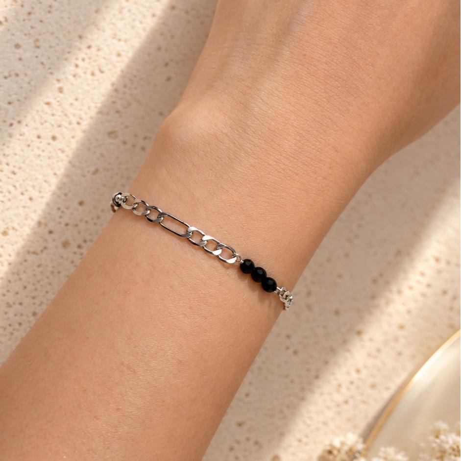 Edgelle Stacker Bracelet | Black Spinel, Rose Quartz, Garnet