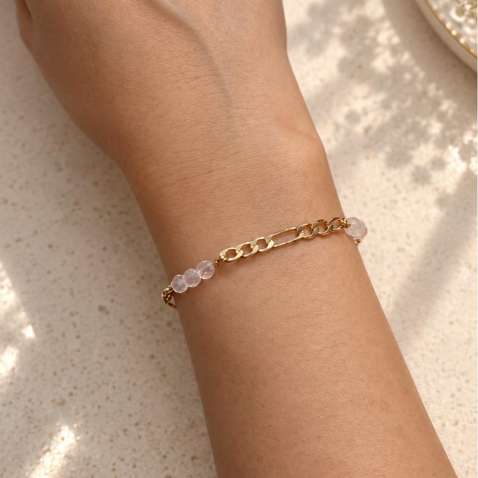 Edgelle Stacker Bracelet | Black Spinel, Rose Quartz, Garnet