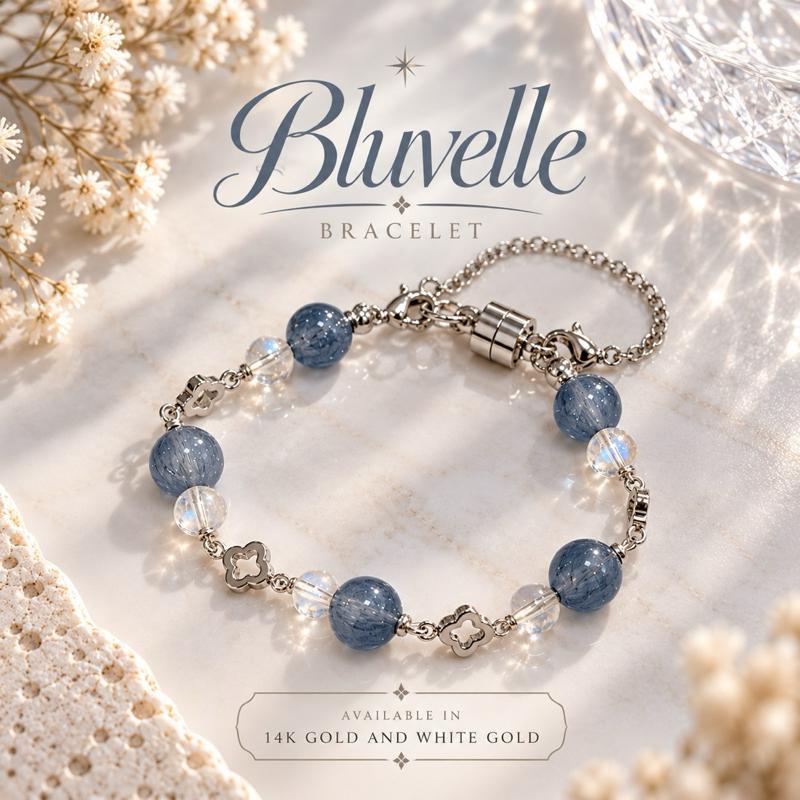 [AGGY] Bluvelle Bracelet | Blue Rabbit Hair, Madagascar Moonstone