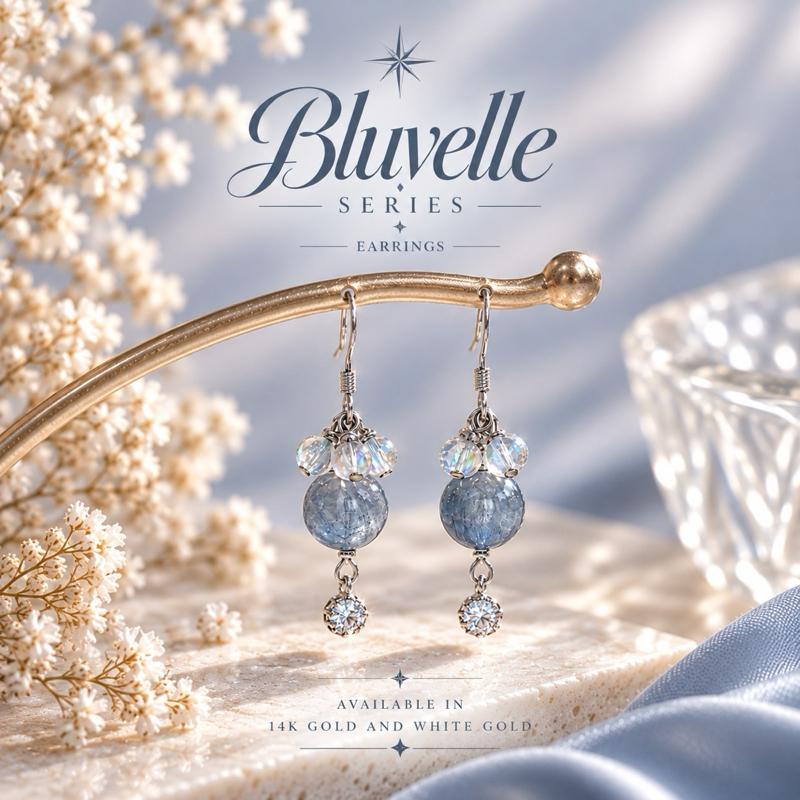 [AGGY] Bluvelle Earrings | Blue Rabbit Hair, Madagascar Moonstonee