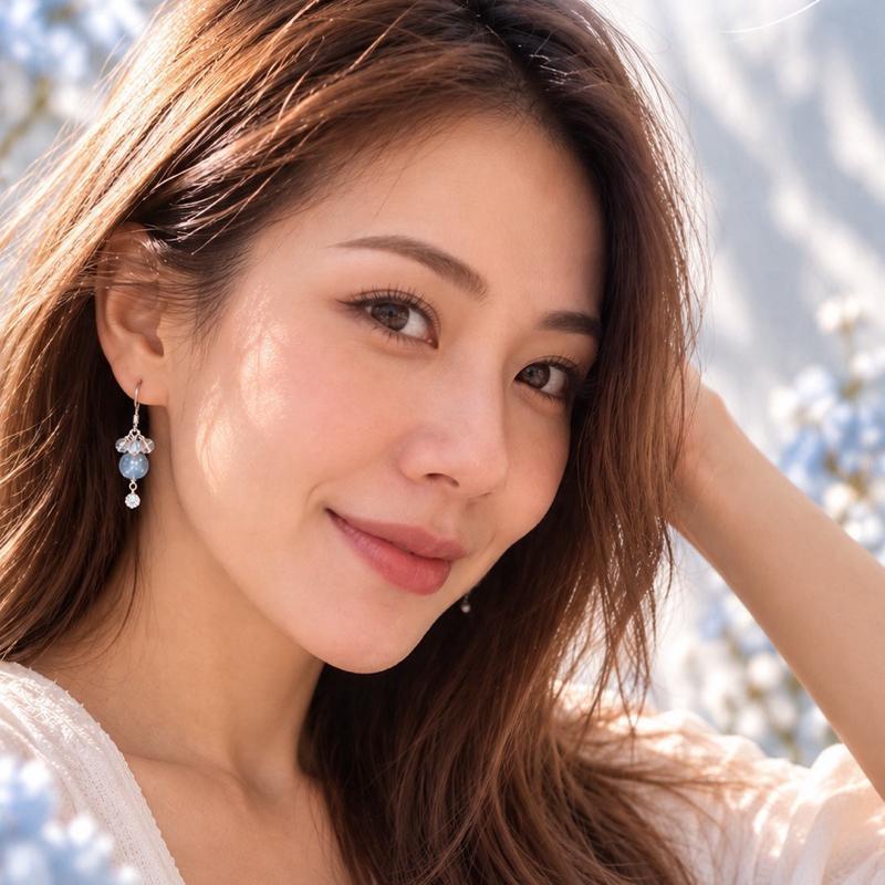 [AGGY] Bluvelle Earrings | Blue Rabbit Hair, Madagascar Moonstonee
