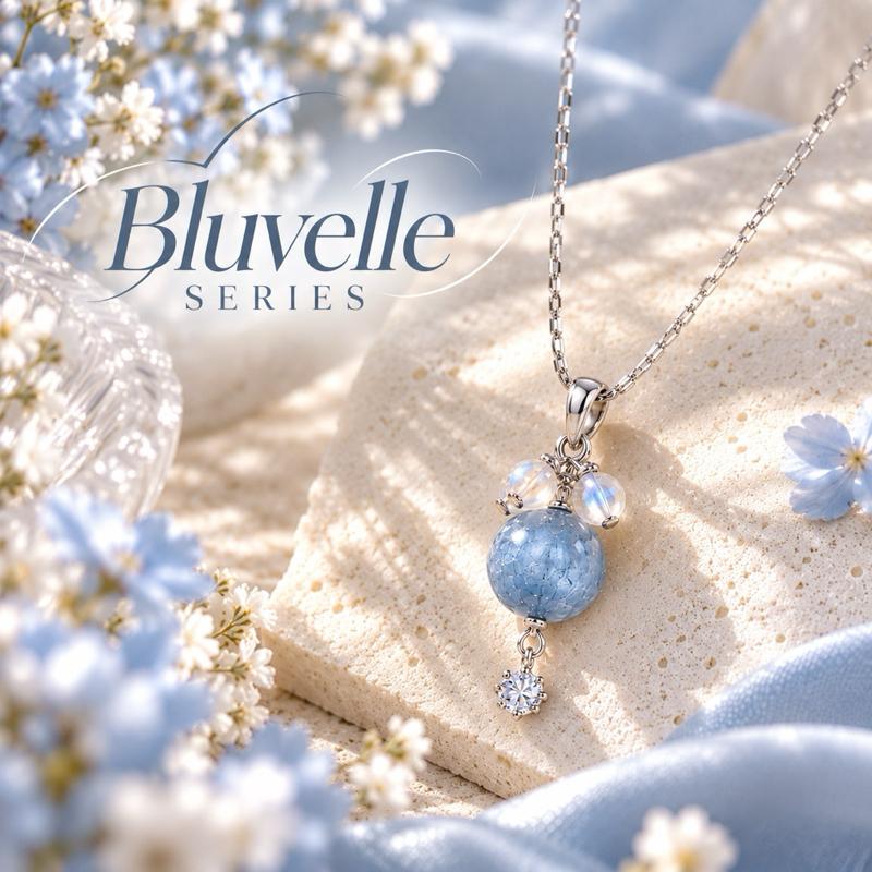 [AGGY] Bluvelle Necklace | Blue Rabbit Hair, Madagascar Moonstonee