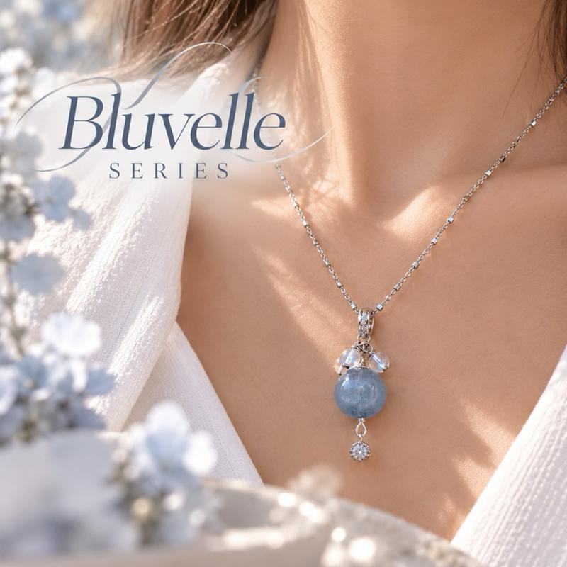 [AGGY] Bluvelle Necklace | Blue Rabbit Hair, Madagascar Moonstonee
