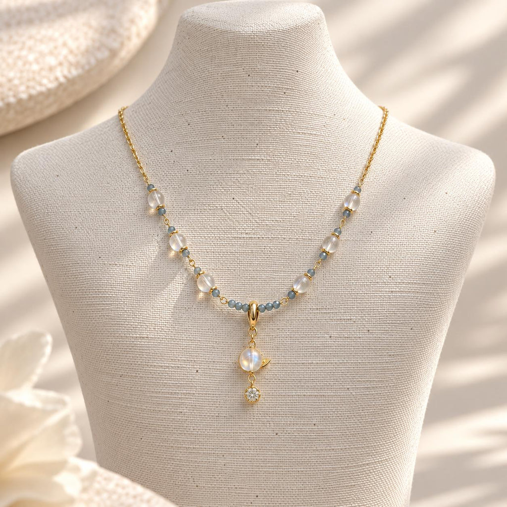 [AGGY] Entwelle Necklace | Devil Aquamarine, Madagascar Moonstone