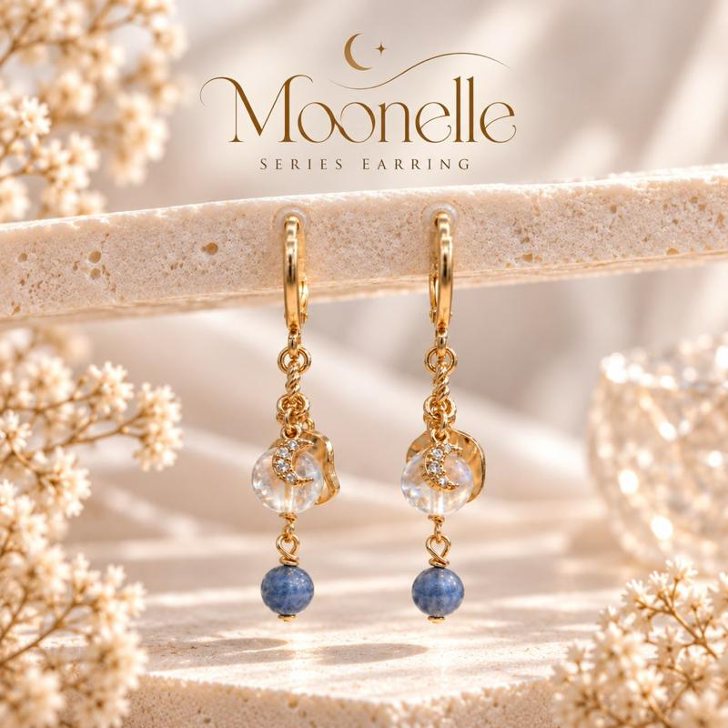 [AGGY] Moonelle Earrings | Madagascar Moonstone, Dumortierite